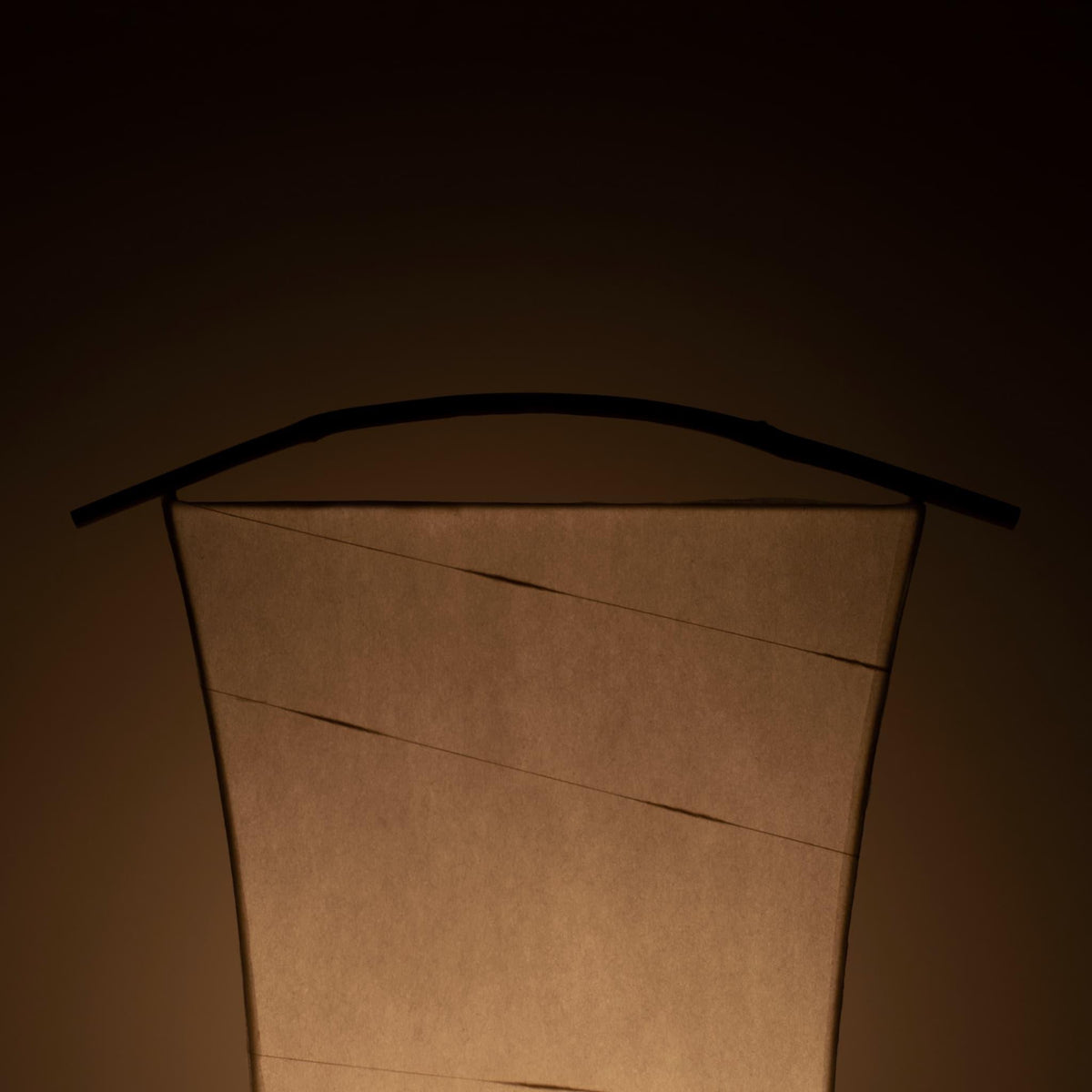 "Detail van een unieke papieren staande lamp, vervaardigd met Gifu-lantaarntechnieken en 1300 jaar oud Mino washi-papier, met de ingewikkelde patronen en texturen van het washi-papier."