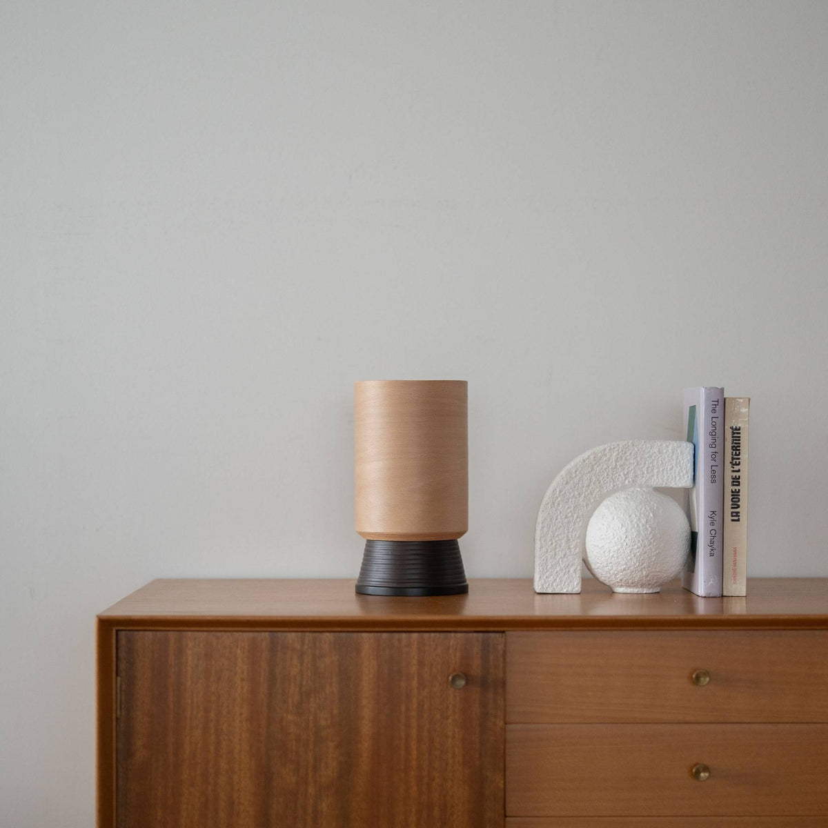 Lampe de table minimaliste en hêtre japonais, cylindrique en bois, pour salon