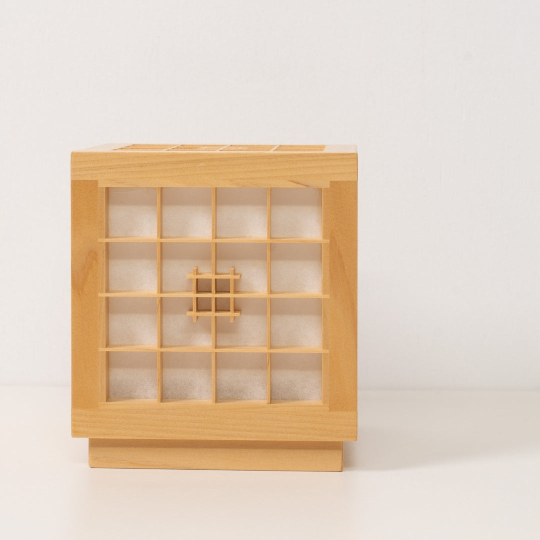 Japanese Wood Table Lamp Honoka, Natural, Aomori Hiba - Kumiko Woodworking Accent Lamp