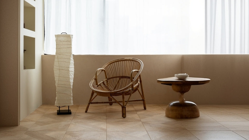 Japansk Washi-papir gulvlampe "Type G" i Japandi-stil – Wabi-Sabi høj gulvlampe til stuen