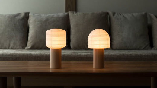 "Japanische Papier-Tischlampen „TORCHIN BELL“ & „TORCHIN SQUARE“ spenden sanftes Licht"