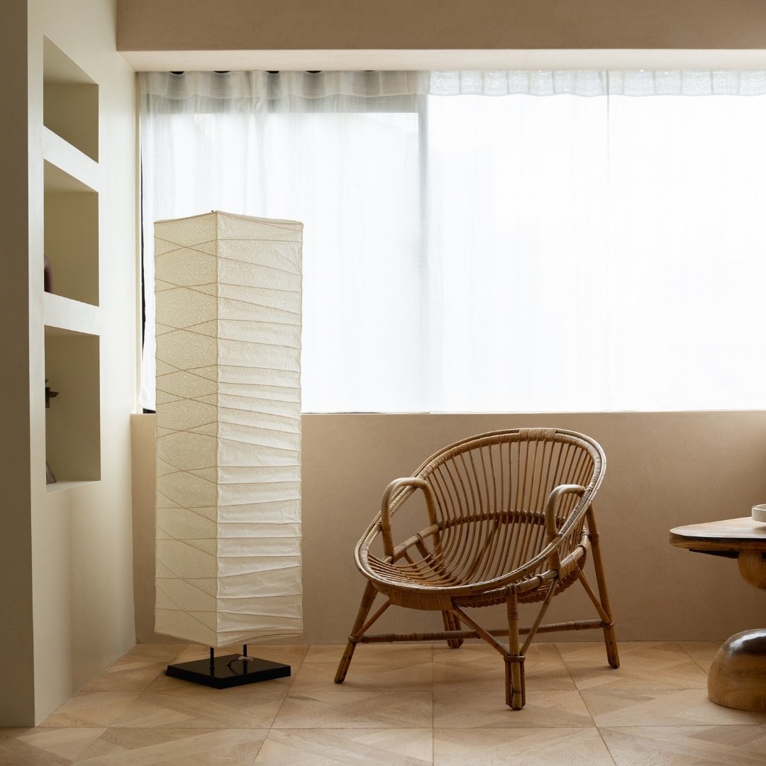 Japanese Paper Floor Lamps in Japandi Living Room