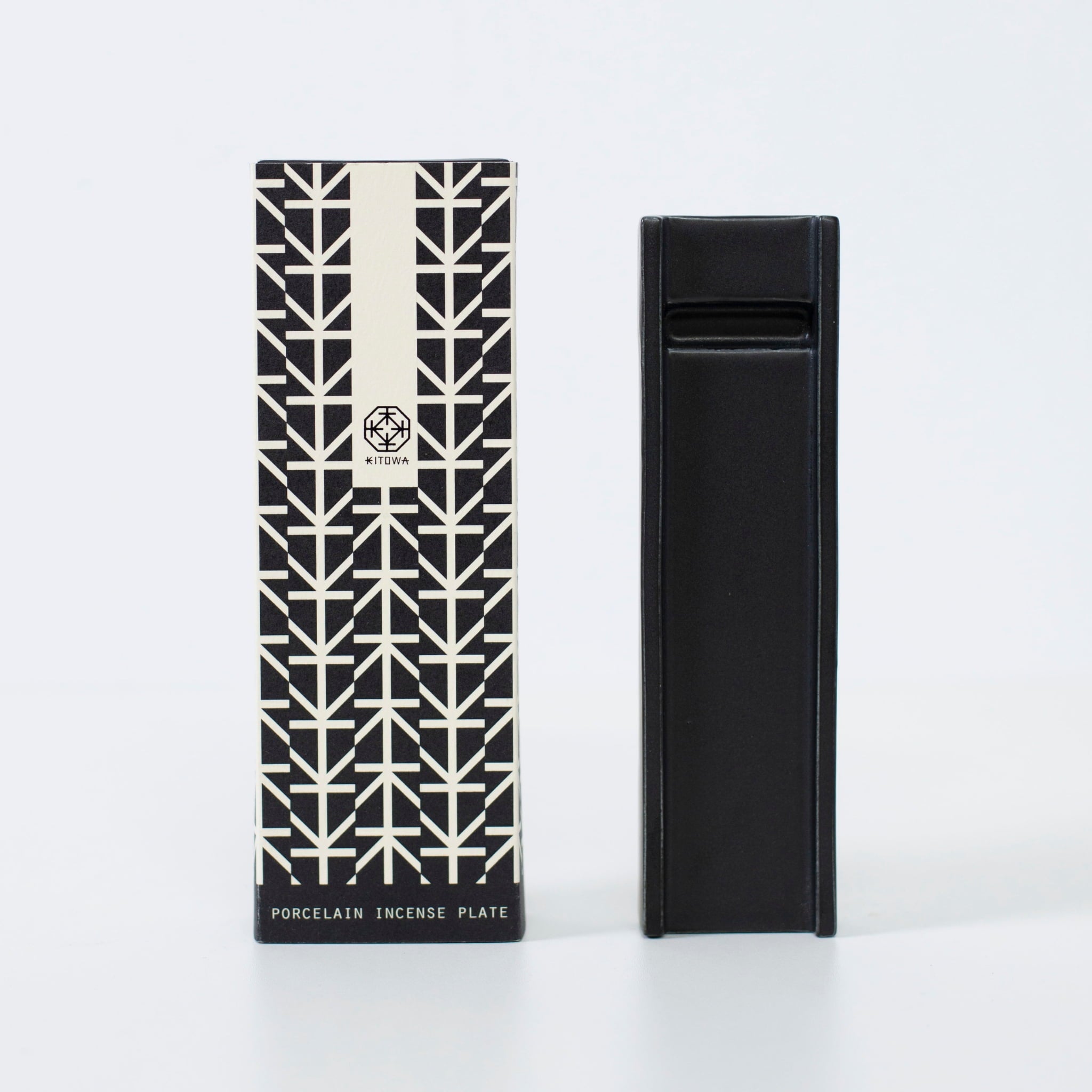 Japanese black incense plate with a paper box