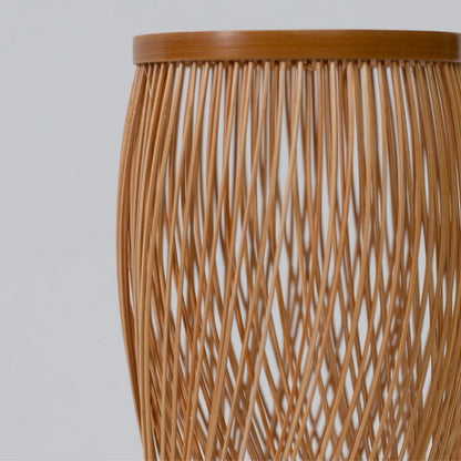 Japanese Bamboo Table Lamp "Single Bloom" – Handcrafted bedside lamp featuring refined bamboo threads with Wabi-Sabi