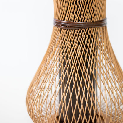 Japanese Bamboo Flower Vase 'Fukuju'—a handcrafted bamboo vase with precisely woven strips by skilled artisans