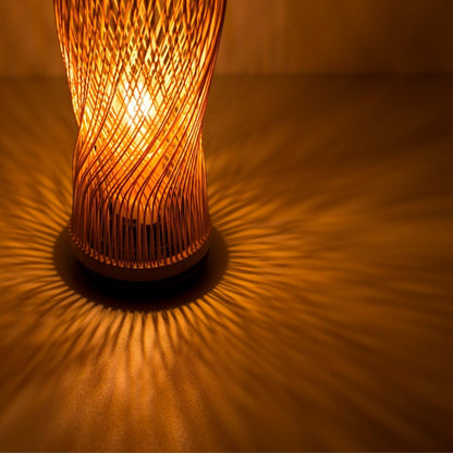 Japanese Bamboo Table Lamp “Single Bloom” – Artistic Bamboo Lamp Creating Dramatic Patterns, Elegant Lamp for Bedrooms