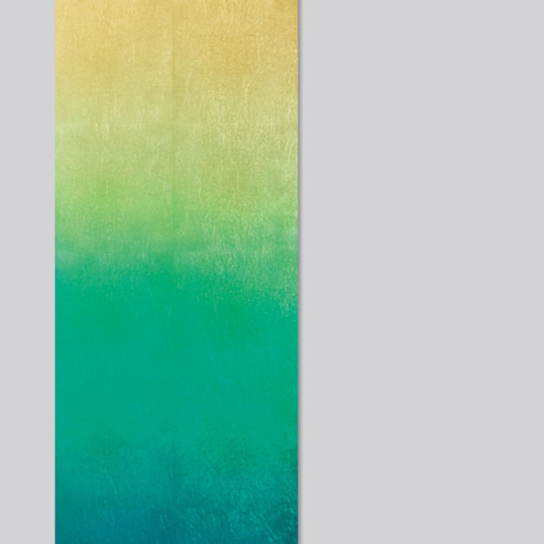 Close-up of Japanese wall art panel Kinsui – wabi sabi wall art with blue green gold decor