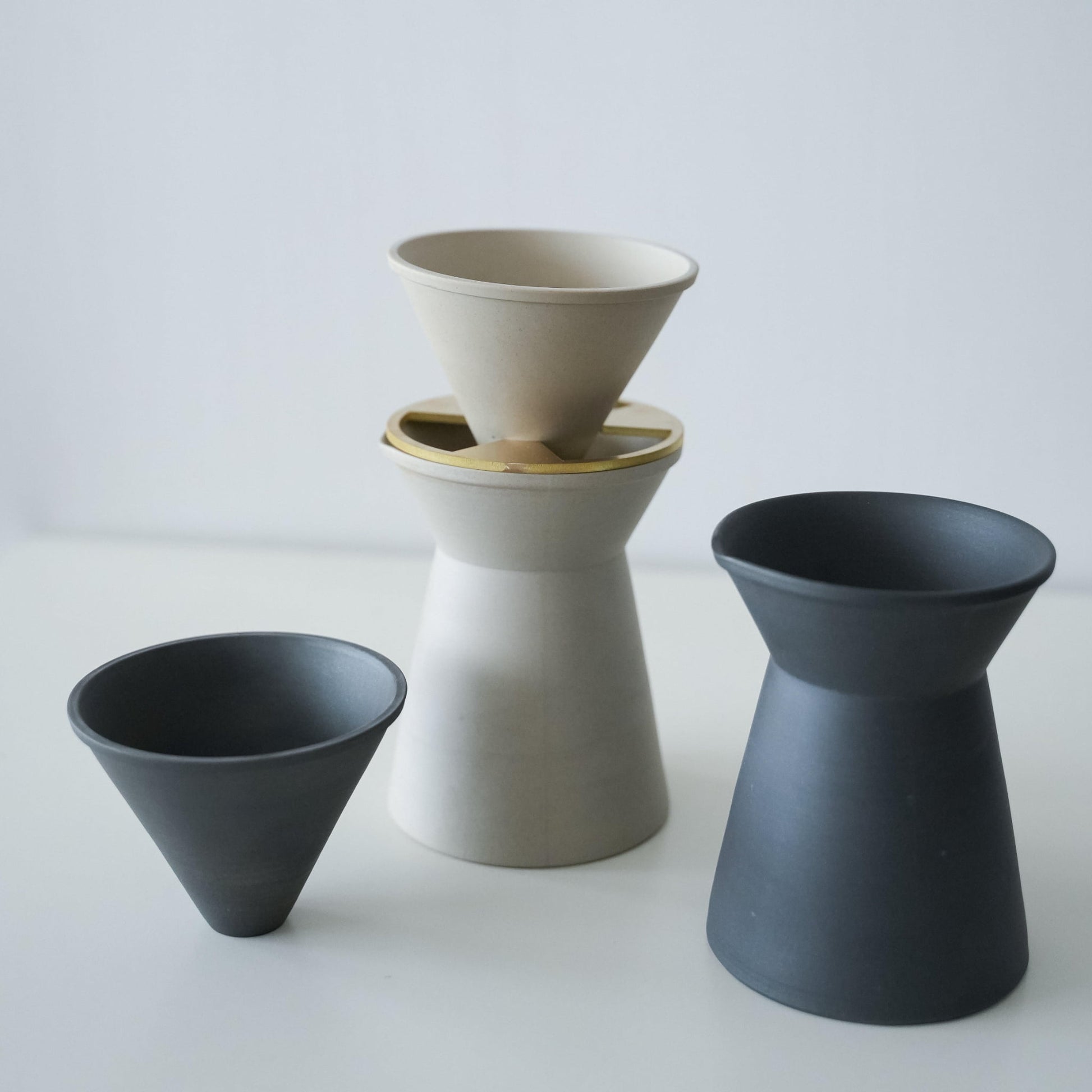 Black and White Japanese Banko yaki Coffee Server and Dripper