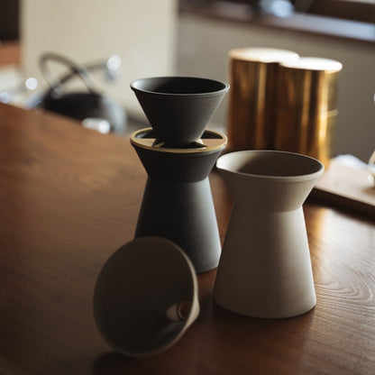 Japanese Handcrafted Coffee Server & Dripper on a wooden table in a Japandi Kitchen
