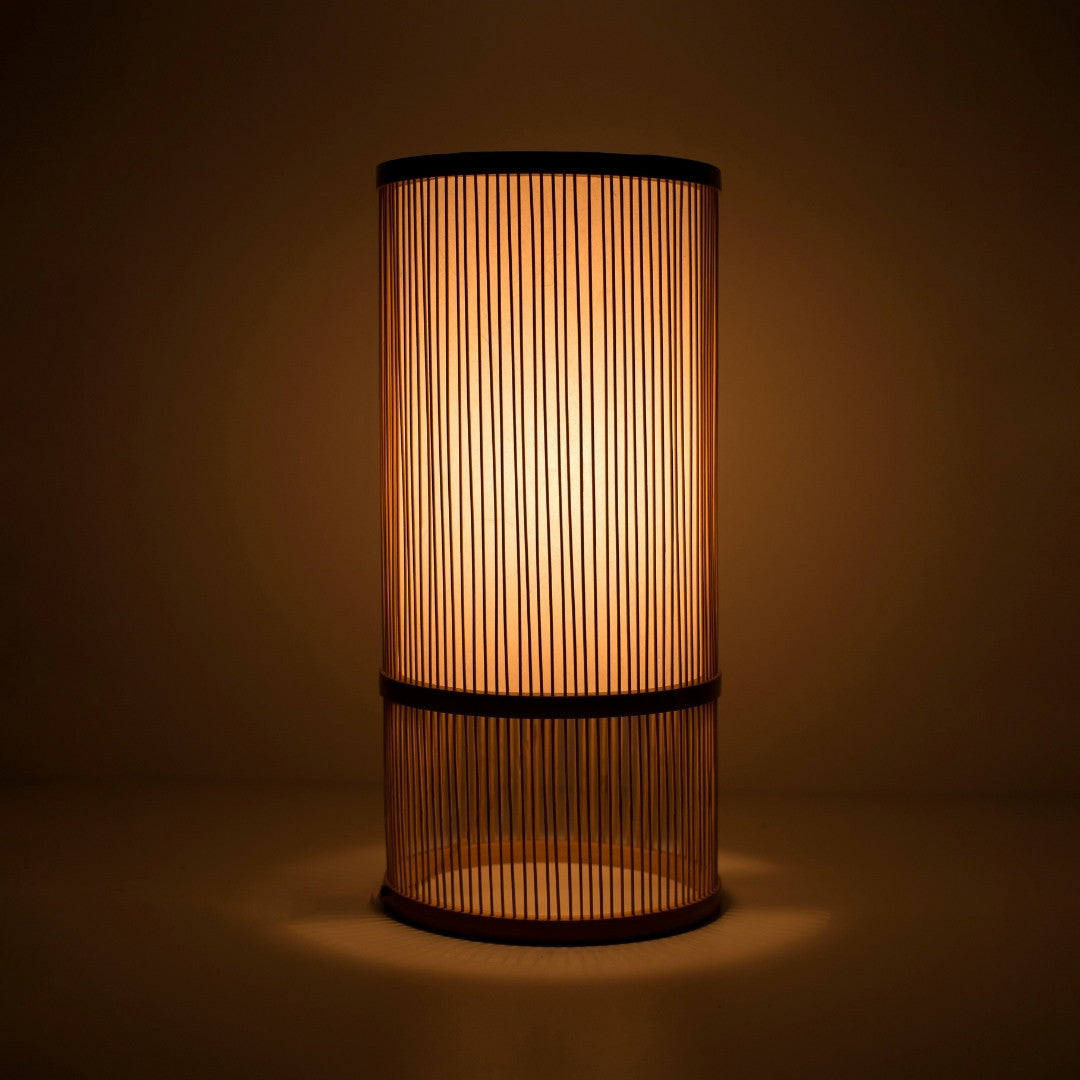 Japanese Bamboo Floor Lamp "Tutu" Small illuminating a dark room - Sophisticated bamboo standing lamp for Japandi living room