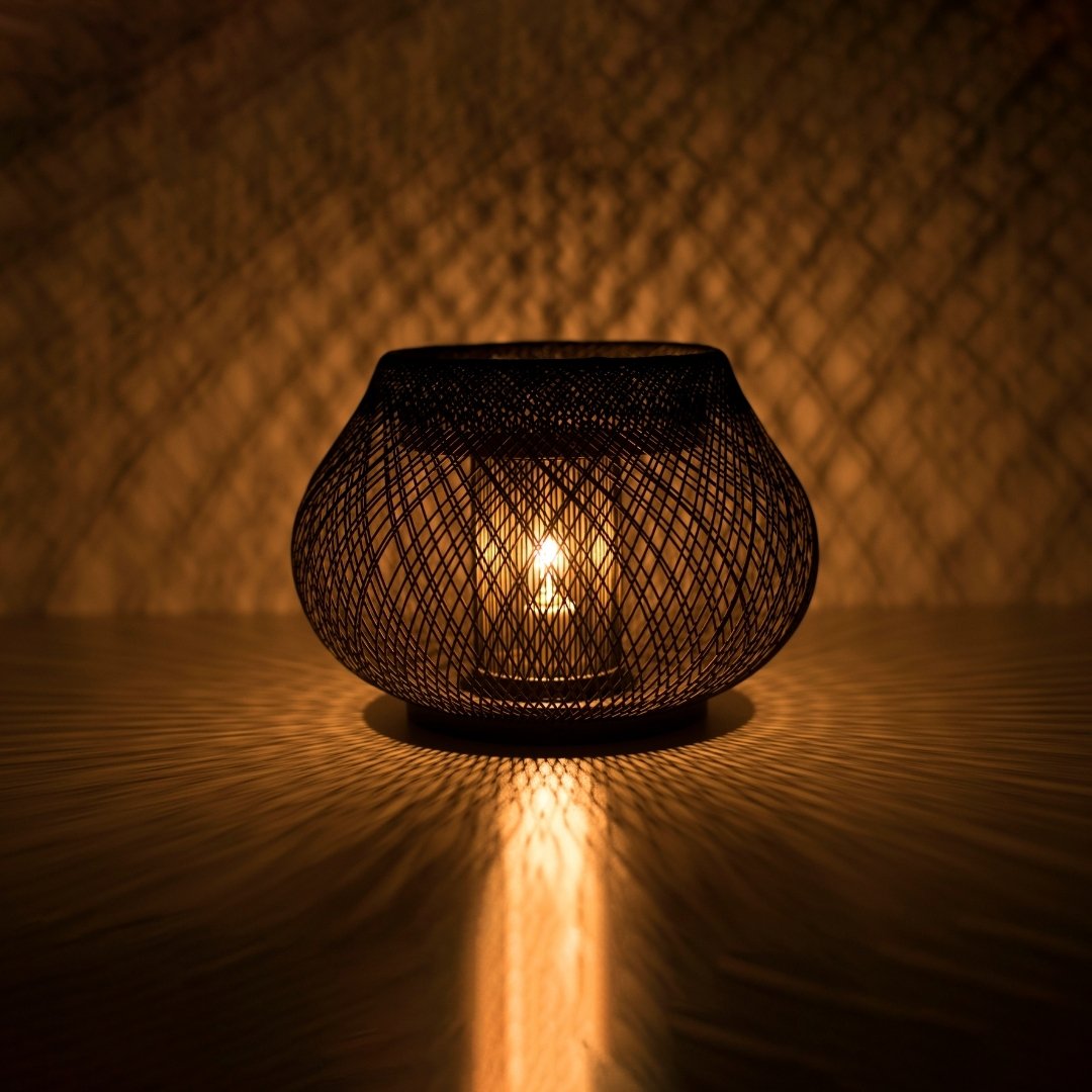 Japanese Bamboo Table Lamp "Kisaragi" illuminating a dark room - Stylish Bamboo bedside table lamp for Japanese bedroom