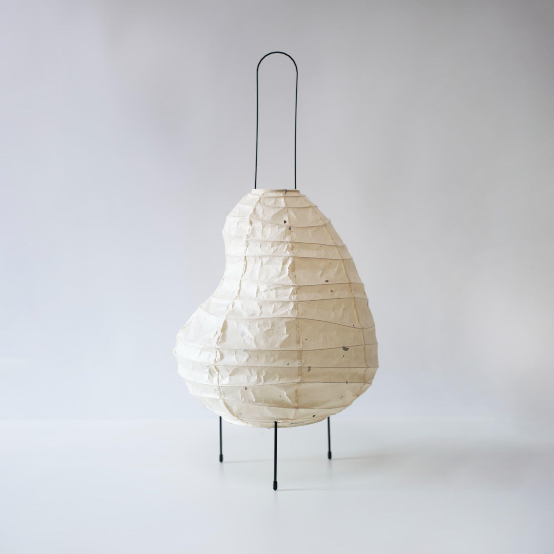 Lampe sur pied unique en forme de haricot, alliant les techniques de lanterne de Gifu et le papier Mino washi vieux de 1300 ans.