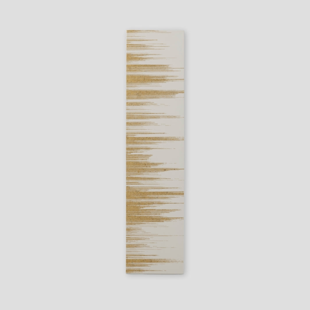 Japanese wall art “Kushibiki” white small – wabi sabi wall decor with subtle brass pattern