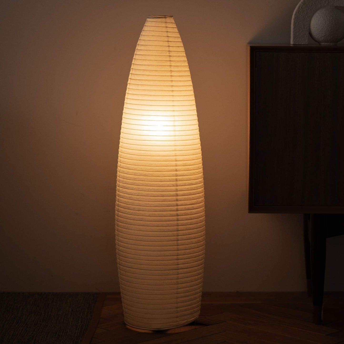 "Lampe sur pied japonaise en papier Washi LUNE 13 – Éclairage doux pour salon Japandi"