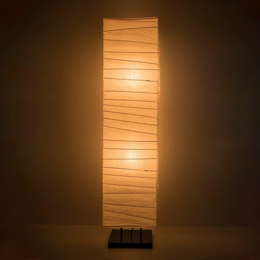 Japanese Washi Paper Floor Lamp "Harusame Washi 02" illuminating a dark room – Handmade Standing Lamp for Japandi living room
