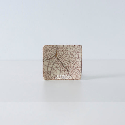 Side view of Kintsugi Square Plate "Vermilion Crackle" 03 in a white background