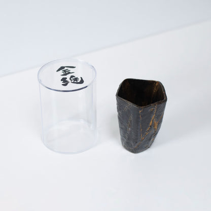 Pentagon Kintsugi Cup "Tenmoku" Black 01 with clear case, top view