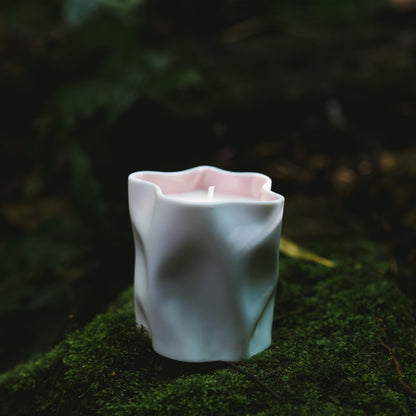 SAKURA scented candle in Seto porcelain, Japandi interior with spring calm and wabi sabi elegance