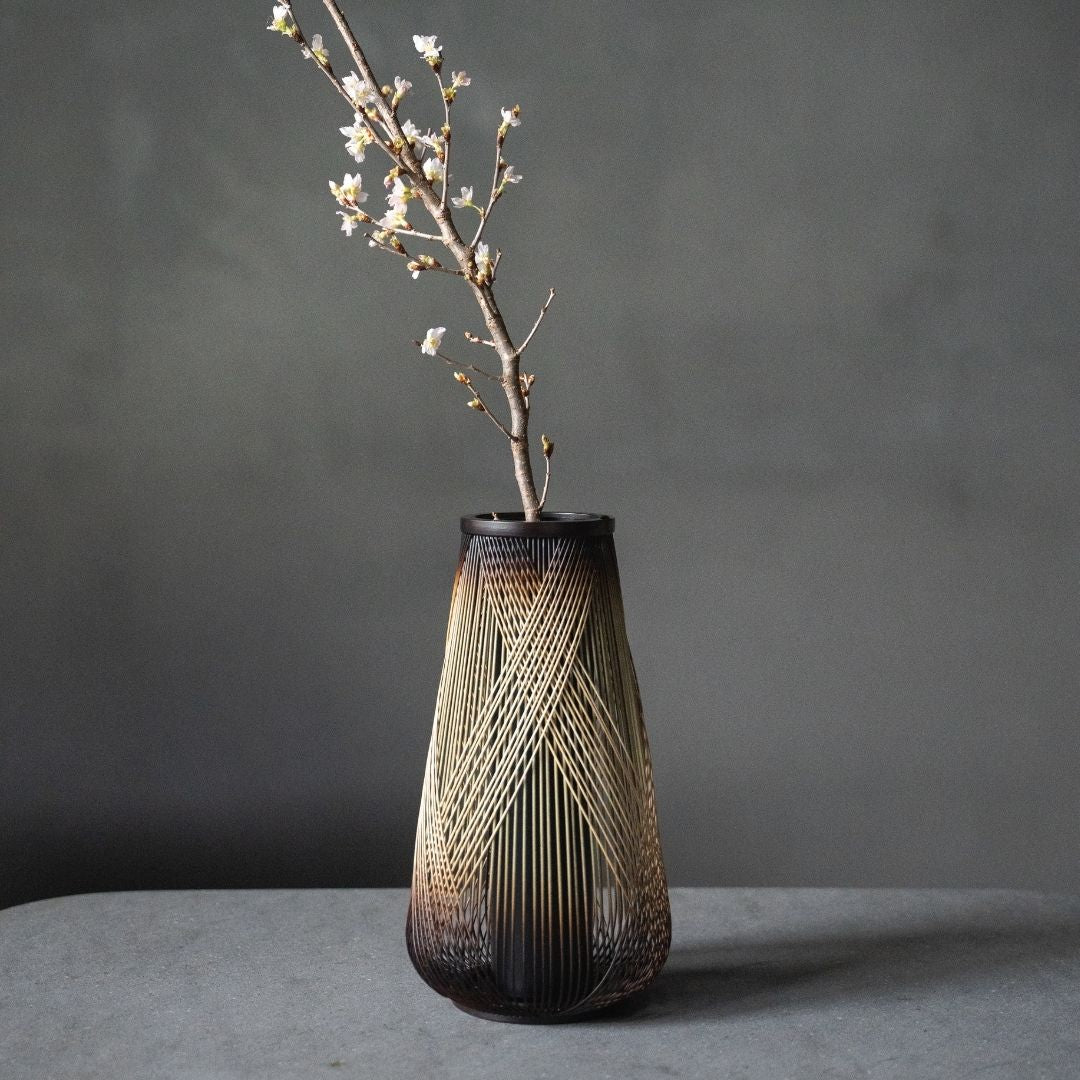 Japanese Bamboo Flower Vase "Rising Dragon" in the Japandi Living romm
