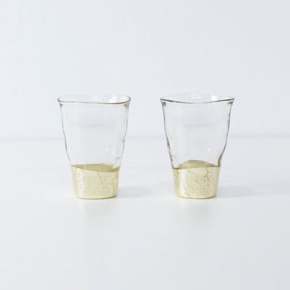 Champagne gold leaf sake glass set, Japanese design with wabi-sabi texture for refined sake experience
