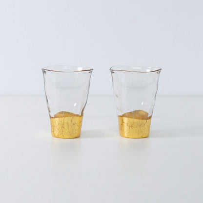Large Japanese sake glass set with hand-applied gold leaf design, ideal for cocktails or chilled sake