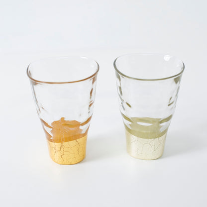 Large Japanese sake glass set with Kanazawa gold leaf—Gold and Champagne Gold, wabi-sabi design