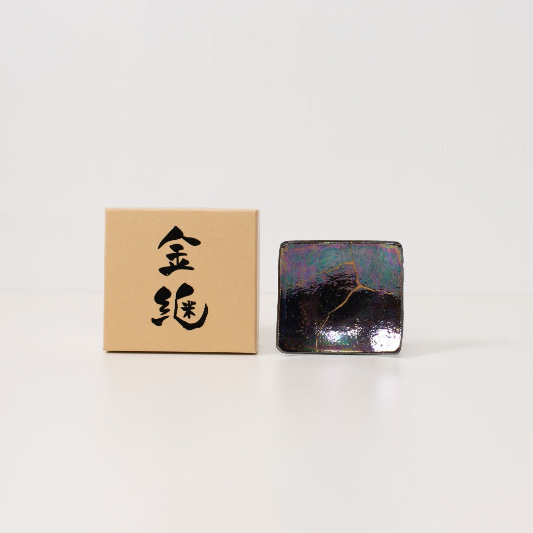 Kintsugi square plate 02 with signature gift box, thoughtful gift for recovery and resilience, wabi sabi arts.