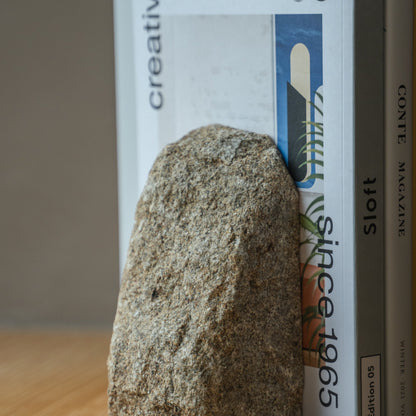 Japanese Aji Stone Book End Small in natural stone styled in a styled room, detail lifestyle view.