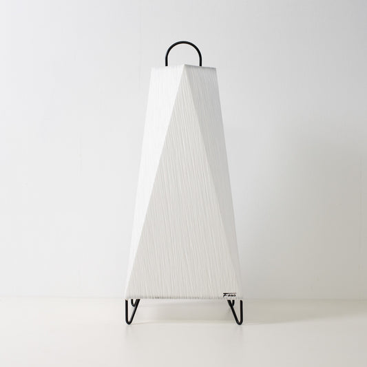 Japanese Paper Floor Lamp ORI Small, white, Mino Washi paper - unlit tall accent lamp from Japan with wrinkled texture.