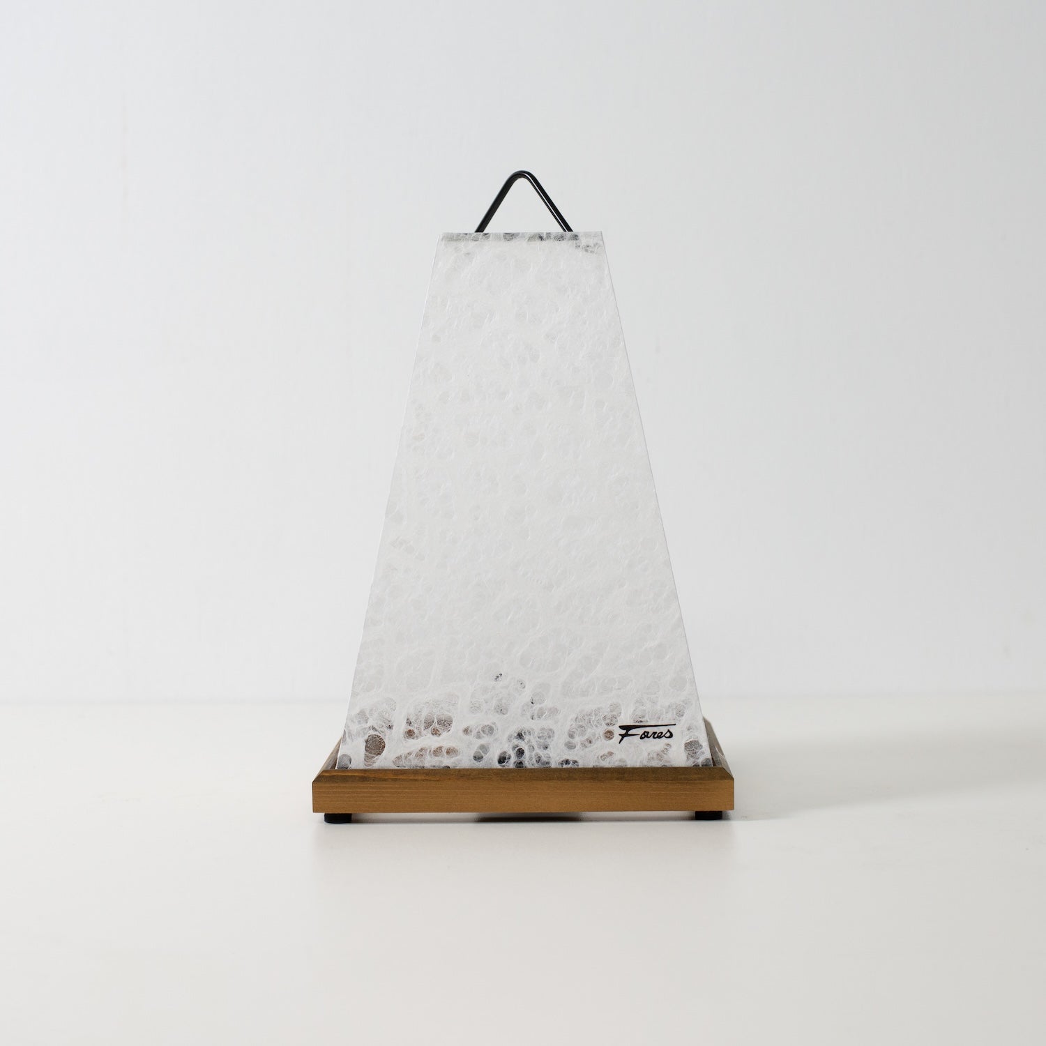 Japanese Paper Table Lamp Mini Akari, White, Mino Washi paper and wood - unlit accent lamp from Japan with lace pattern.