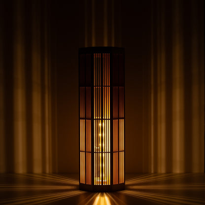 Lampadaire japonais en bois SAN Grand modèle, Naturel, Aomori Hiba - Lampe d'art d'ombre d'ambiance