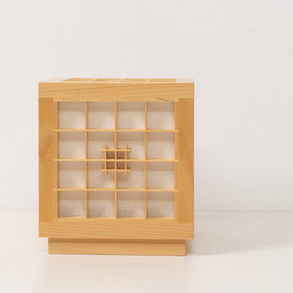 Japanese Wood Table Lamp Honoka, Natural, Aomori Hiba - Kumiko Woodworking Accent Lamp