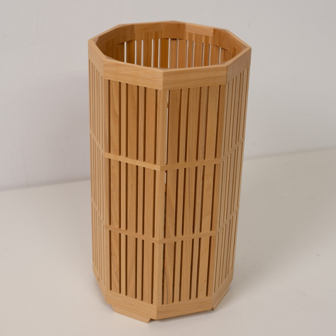 Japanese Wood Table Lamp Kagayaki, Natural, Aomori Hiba - Handcrafted Kumiko Woodworking Lamp