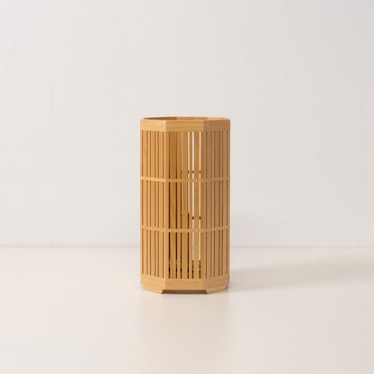 Japanese Wood Table Lamp Kagayaki, Natural, Aomori Hiba - Japanese Table Lamp with Kumiko Woodworking