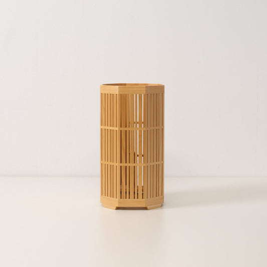 Japanese Wood Table Lamp Kagayaki, Natural, Aomori Hiba - Japanese Table Lamp with Kumiko Woodworking