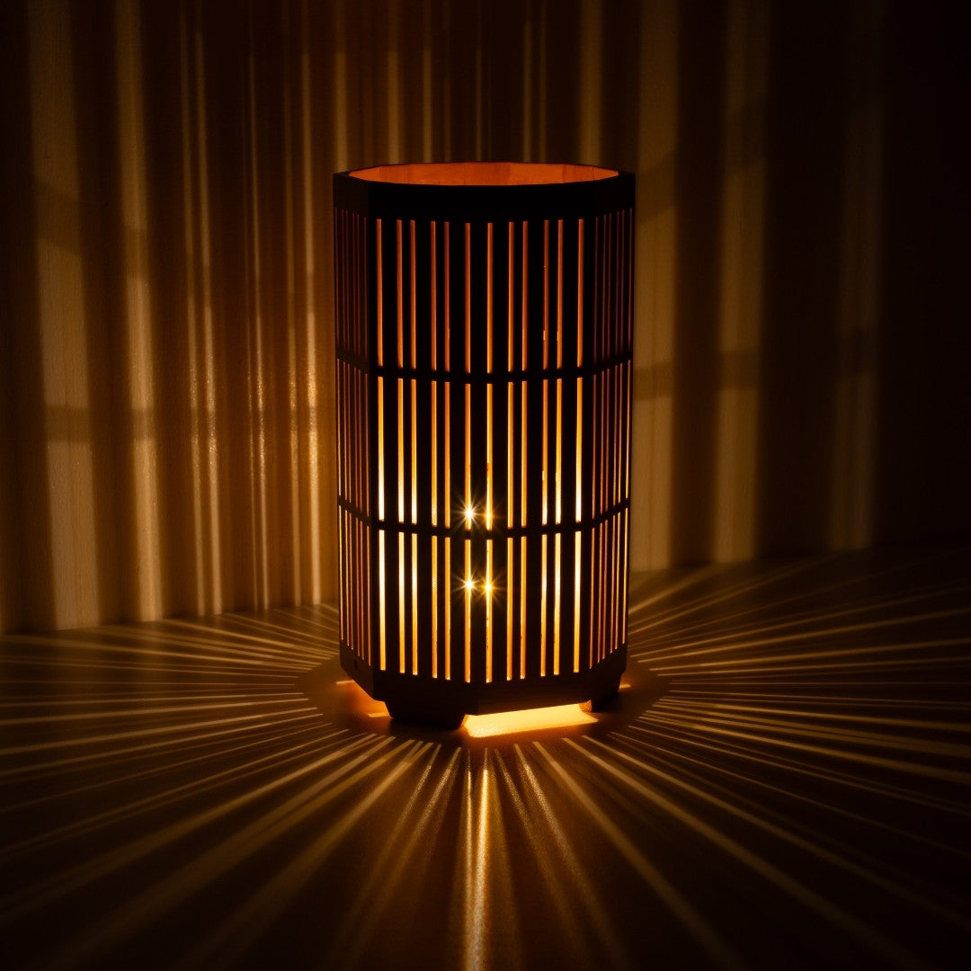 Japanese Wood Table Lamp Kagayaki, Natural, Aomori Hiba - Handcrafted Accent Lamp for Zen Decor