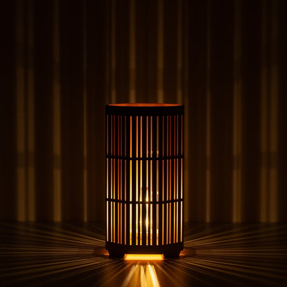 Japanese Wood Table Lamp Kagayaki, Natural, Aomori Hiba - Ambient Lamp with Radial Shadows