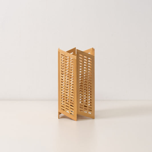 Japanese Wood Table Lamp Towaru, Natural, Aomori Hiba - Japanese Table Lamp with Kumiko woodworking.